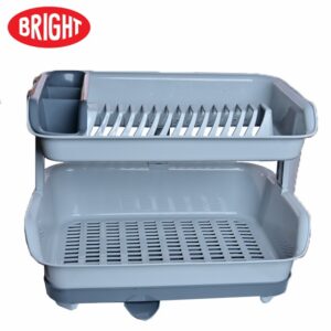 Double Layer Dish Rack with Water Drainer Color: Grey